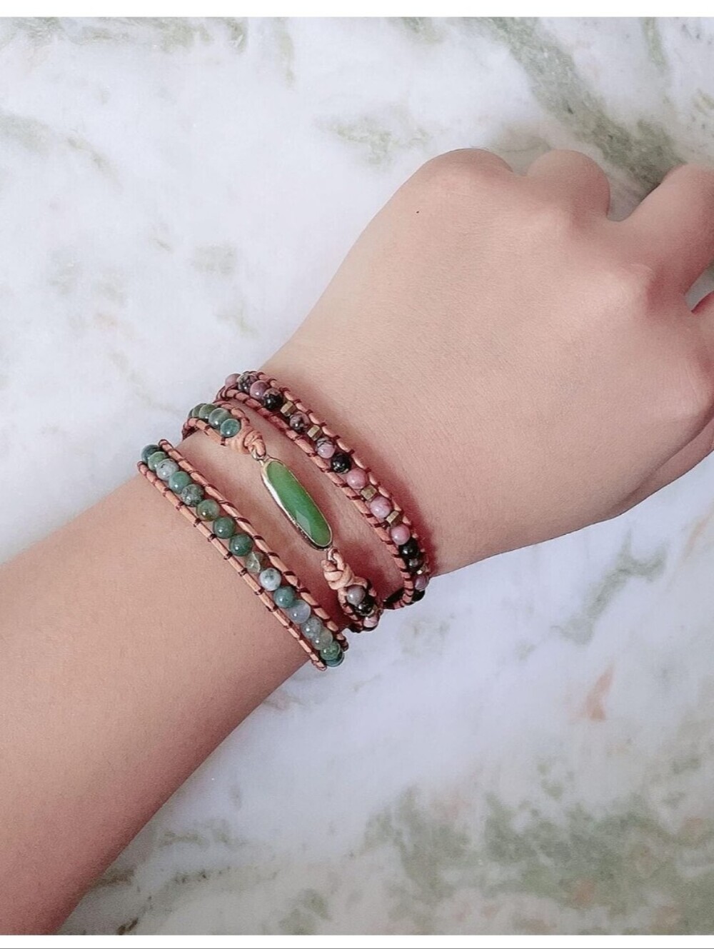 Handcrafted Green Beaded Wrap Bracelet Set - Women Jewelry